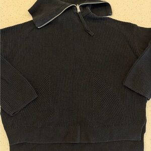 All Saints Women’s Black Zip-Front Rib Knit Sweater Black Cotton Cardigan M